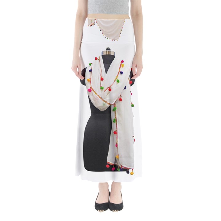 Indiahandycrfats women Fashion White Dupatta with Multicolour Pompom all four sides for Girls/women Full Length Maxi Skirt