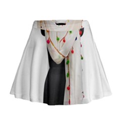 Indiahandycrfats Women Fashion White Dupatta With Multicolour Pompom All Four Sides For Girls/women Mini Flare Skirt by Indianhandycrafts