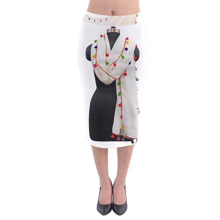 Indiahandycrfats women Fashion White Dupatta with Multicolour Pompom all four sides for Girls/women Midi Pencil Skirt