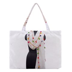 Indiahandycrfats Women Fashion White Dupatta With Multicolour Pompom All Four Sides For Girls/women Medium Tote Bag