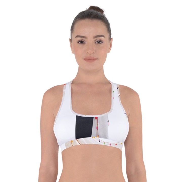 Indiahandycrfats women Fashion White Dupatta with Multicolour Pompom all four sides for Girls/women Cross Back Sports Bra