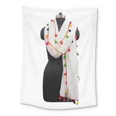 Indiahandycrfats Women Fashion White Dupatta With Multicolour Pompom All Four Sides For Girls/women Medium Tapestry by Indianhandycrafts