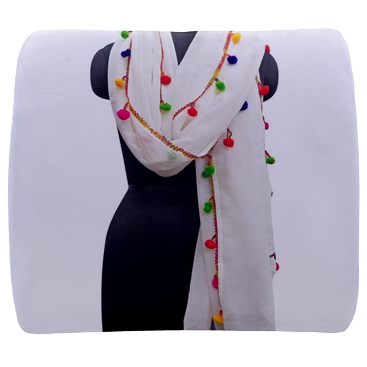 Indiahandycrfats women Fashion White Dupatta with Multicolour Pompom all four sides for Girls/women Back Support Cushion