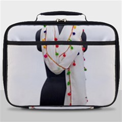 Indiahandycrfats Women Fashion White Dupatta With Multicolour Pompom All Four Sides For Girls/women Full Print Lunch Bag