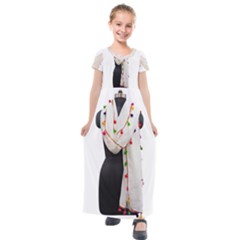 Indiahandycrfats Women Fashion White Dupatta With Multicolour Pompom All Four Sides For Girls/women Kids  Short Sleeve Maxi Dress by Indianhandycrafts