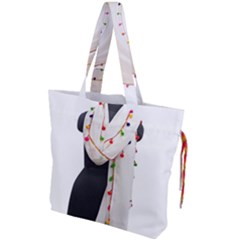 Indiahandycrfats Women Fashion White Dupatta With Multicolour Pompom All Four Sides For Girls/women Drawstring Tote Bag by Indianhandycrafts