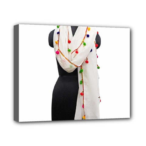 Indiahandycrfats Women Fashion White Dupatta With Multicolour Pompom All Four Sides For Girls/women Canvas 10  X 8  (stretched) by Indianhandycrafts