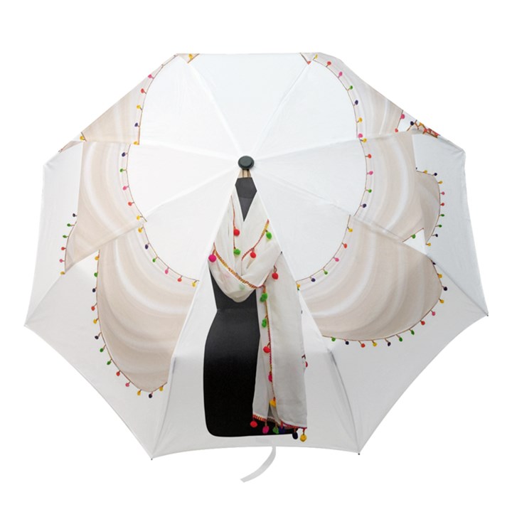 Indiahandycrfats women Fashion White Dupatta with Multicolour Pompom all four sides for Girls/women Folding Umbrellas