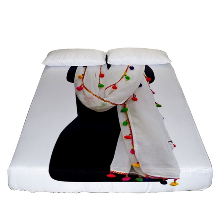 Indiahandycrfats women Fashion White Dupatta with Multicolour Pompom all four sides for Girls/women Fitted Sheet (California King Size)