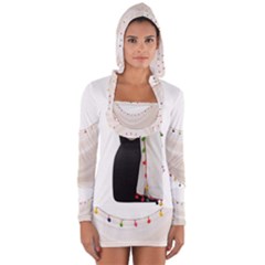 Indiahandycrfats Women Fashion White Dupatta With Multicolour Pompom All Four Sides For Girls/women Long Sleeve Hooded T-shirt by Indianhandycrafts