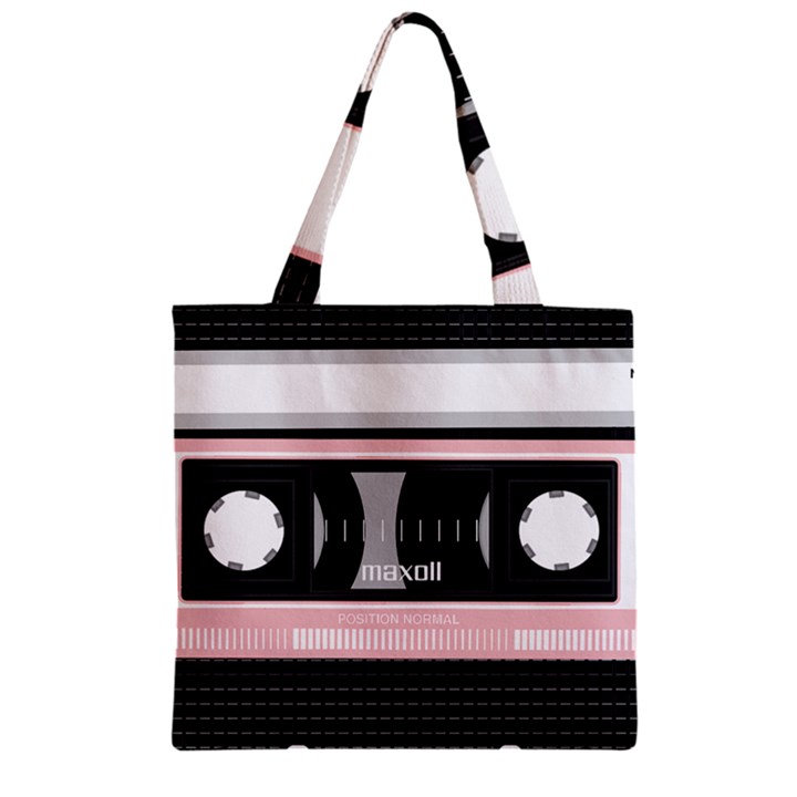 Pink Compact Cassette Zipper Grocery Tote Bag