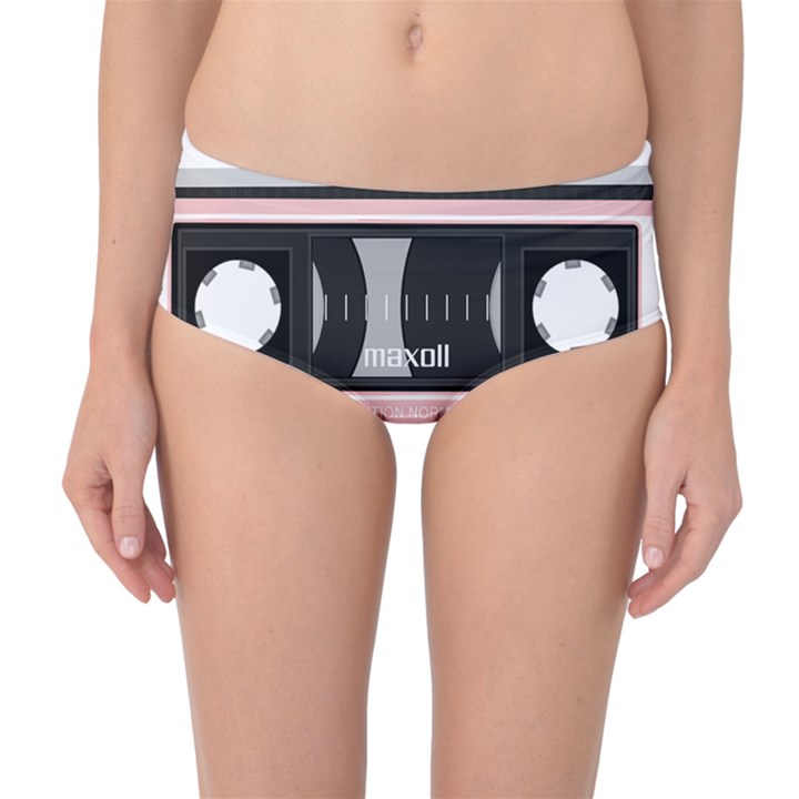 Pink Compact Cassette Mid-Waist Bikini Bottoms