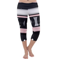 Pink Compact Cassette Capri Yoga Leggings by snowwhitegirl