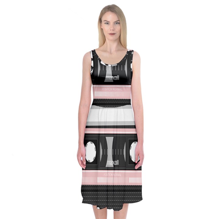 Pink Compact Cassette Midi Sleeveless Dress