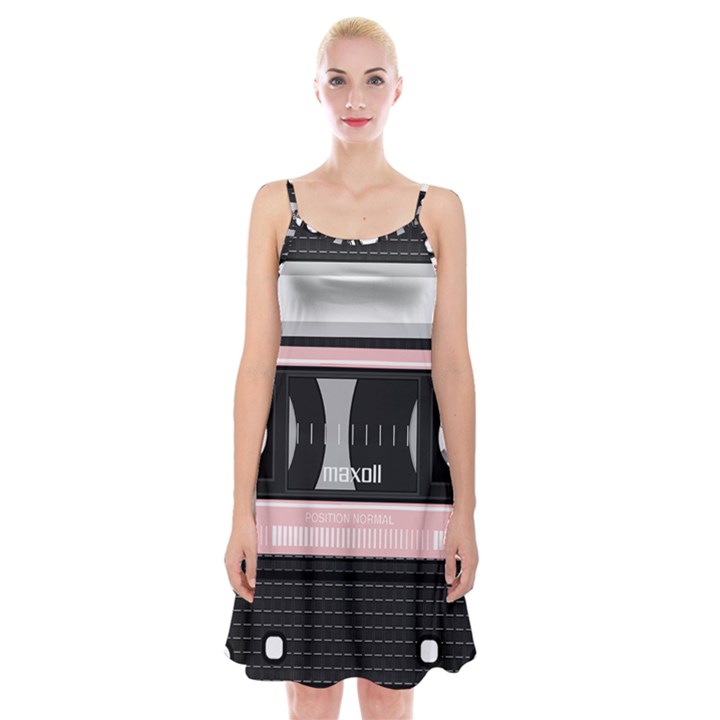 Pink Compact Cassette Spaghetti Strap Velvet Dress