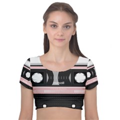 Pink Compact Cassette Velvet Short Sleeve Crop Top  by snowwhitegirl