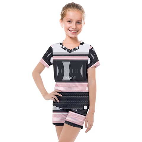 Pink Compact Cassette Kids  Mesh Tee And Shorts Set by snowwhitegirl