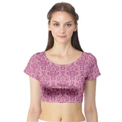 Victorian Pink Ornamental Short Sleeve Crop Top by snowwhitegirl