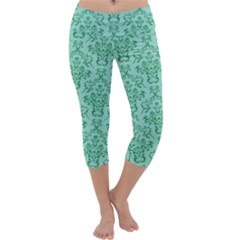 Victorian Teal Ornamental Capri Yoga Leggings