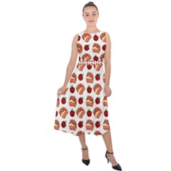 Pasta Pattern Midi Tie-back Chiffon Dress