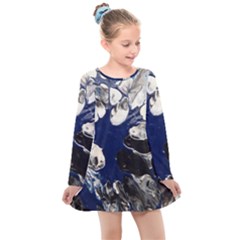 Black And Blue Kids  Long Sleeve Dress by WILLBIRDWELL