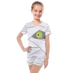 Light Gray Halloween Mummy Wrap Print Kids  Mesh Tee And Shorts Set