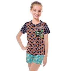 Black & White Zigzag Halloween Candies Print Kids  Mesh Tee And Shorts Set