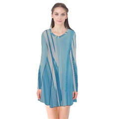 Blue Swirl Long Sleeve V-neck Flare Dress by WILLBIRDWELL