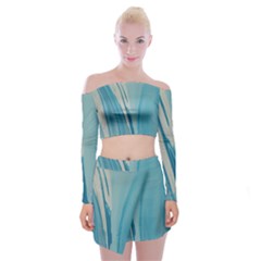 Blue Swirl Off Shoulder Top With Mini Skirt Set by WILLBIRDWELL