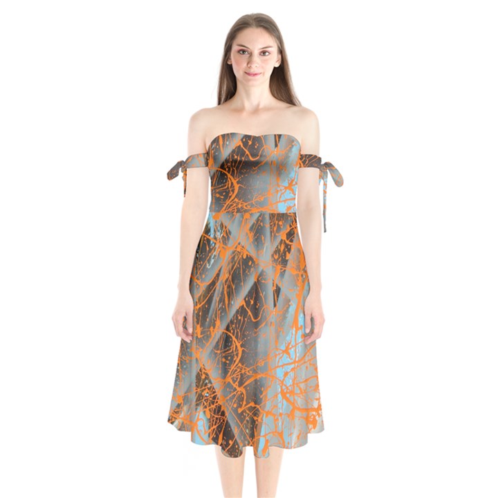 STRING THEORY Shoulder Tie Bardot Midi Dress