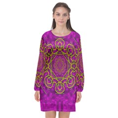 Star Of Freedom And Silent Night Long Sleeve Chiffon Shift Dress  by pepitasart