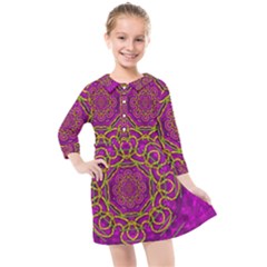 Star Of Freedom And Silent Night Kids  Quarter Sleeve Shirt Dress by pepitasart