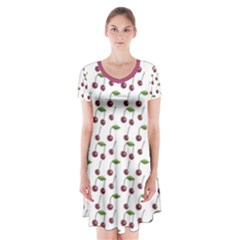 Musical Cherries Pattern Short Sleeve V-neck Flare Dress by emilyzragz