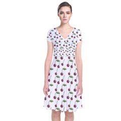 Musical Cherries Pattern Short Sleeve Front Wrap Dress by emilyzragz