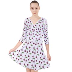 Musical Cherries Pattern Quarter Sleeve Front Wrap Dress by emilyzragz