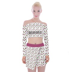 Musical Cherries Pattern Off Shoulder Top With Mini Skirt Set by emilyzragz