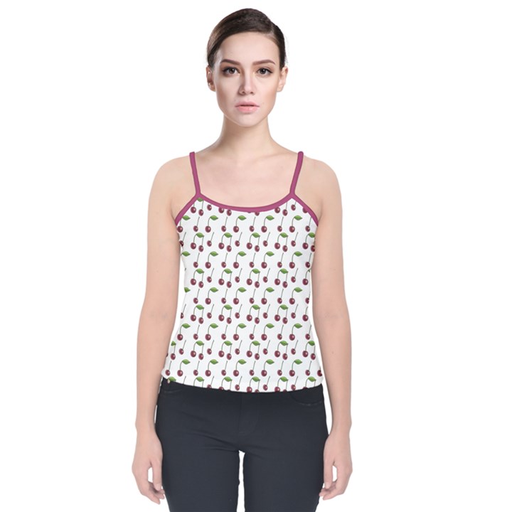 Musical Cherries Pattern Velvet Spaghetti Strap Top