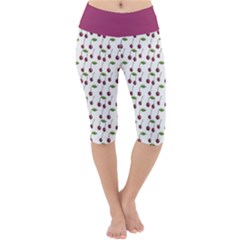 Musical Cherries Pattern Lightweight Velour Cropped Yoga Leggings