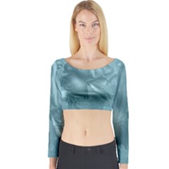 Wonderful Blue Soft Roses Long Sleeve Crop Top by FantasyWorld7