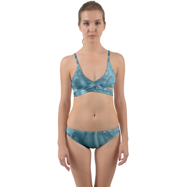 Wonderful Blue Soft Roses Wrap Around Bikini Set