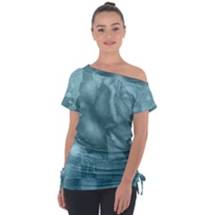 Wonderful Blue Soft Roses Tie-up Tee