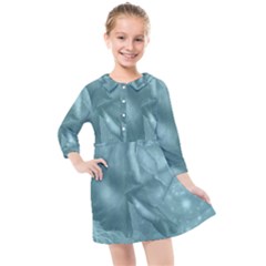 Wonderful Blue Soft Roses Kids  Quarter Sleeve Shirt Dress by FantasyWorld7