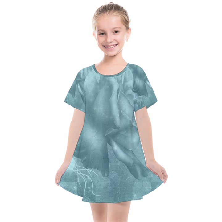 Wonderful Blue Soft Roses Kids  Smock Dress