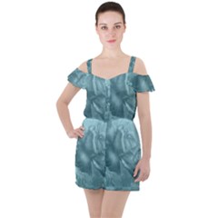 Wonderful Blue Soft Roses Ruffle Cut Out Chiffon Playsuit