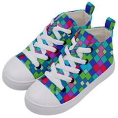 Retro Squares                                     Kid s Mid-top Canvas Sneakers by LalyLauraFLM