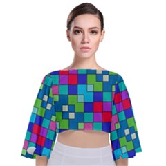 Retro Squares                                      Tie Back Butterfly Sleeve Chiffon Top by LalyLauraFLM