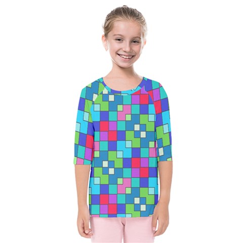 Retro Squares                                       Kids  Quarter Sleeve Raglan Tee by LalyLauraFLM