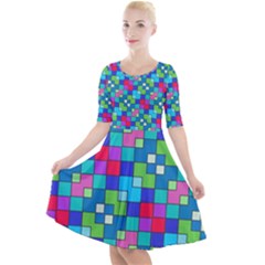 Retro Squares                                                Quarter Sleeve A-line Dress