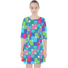 Retro Squares                                               Quarter Sleeve Pocket Dress by LalyLauraFLM