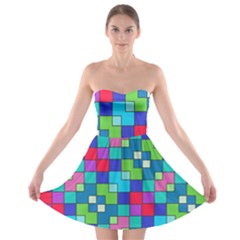 Retro Squares                                             Strapless Bra Top Dress by LalyLauraFLM